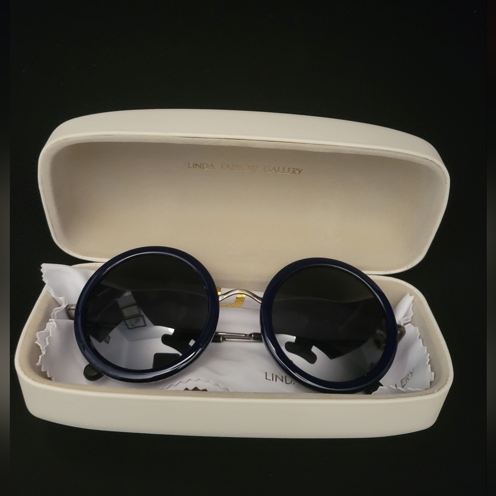 The Row x Linda Farrow Navy Round Sunglasses